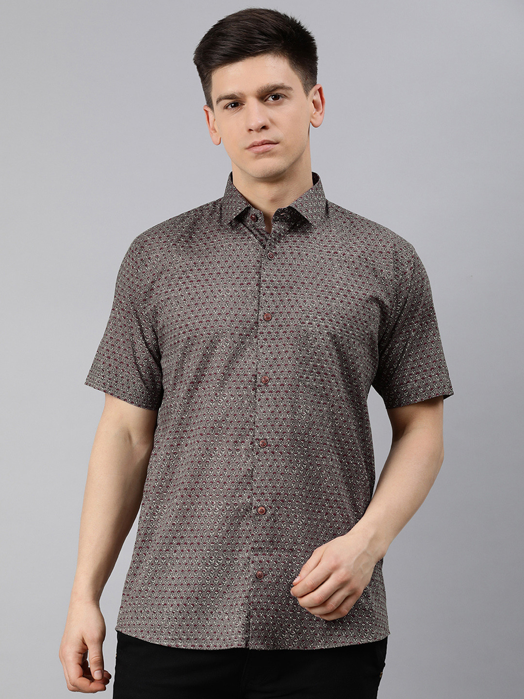 

MILLENNIAL MEN Charcoal Grey Comfort Regular Fit Ditsy Print Pure Cotton Casual Shirt