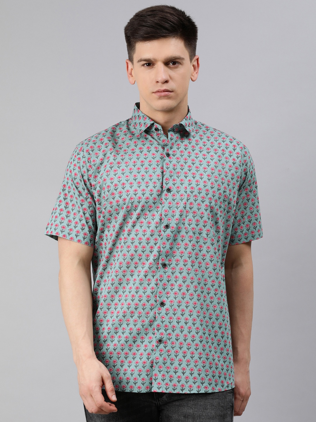 

MILLENNIAL MEN Men Blue Floral Printed Pure Cotton Regular Fit Casual Shirt