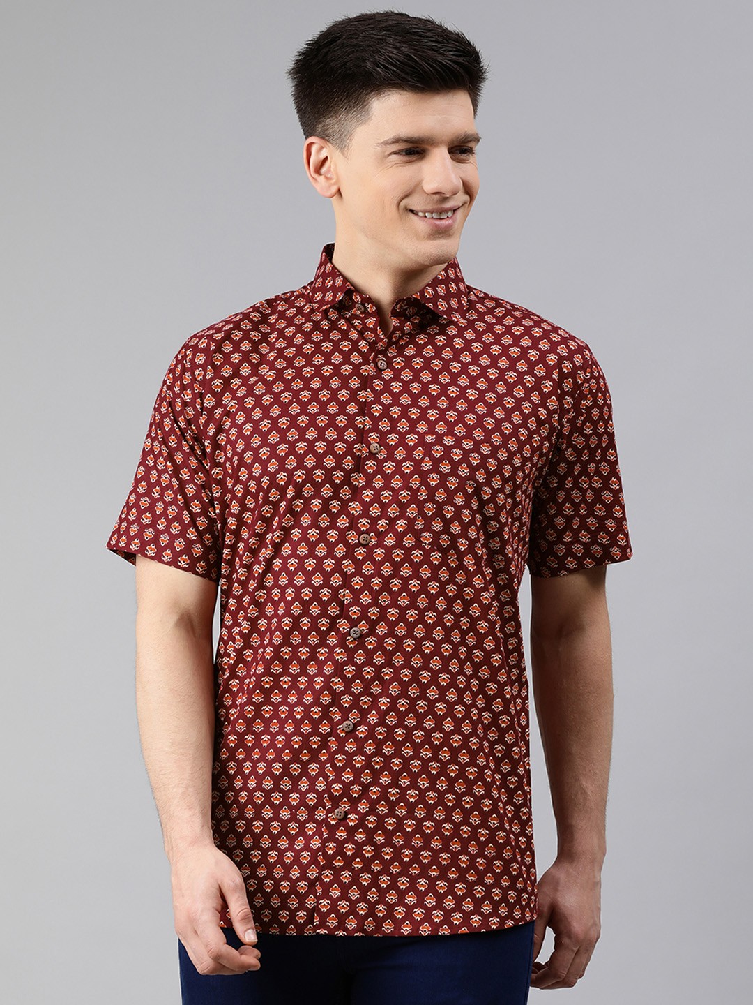 

MILLENNIAL MEN Men Maroon & Beige Regular Fit Printed Pure Cotton Casual Shirt