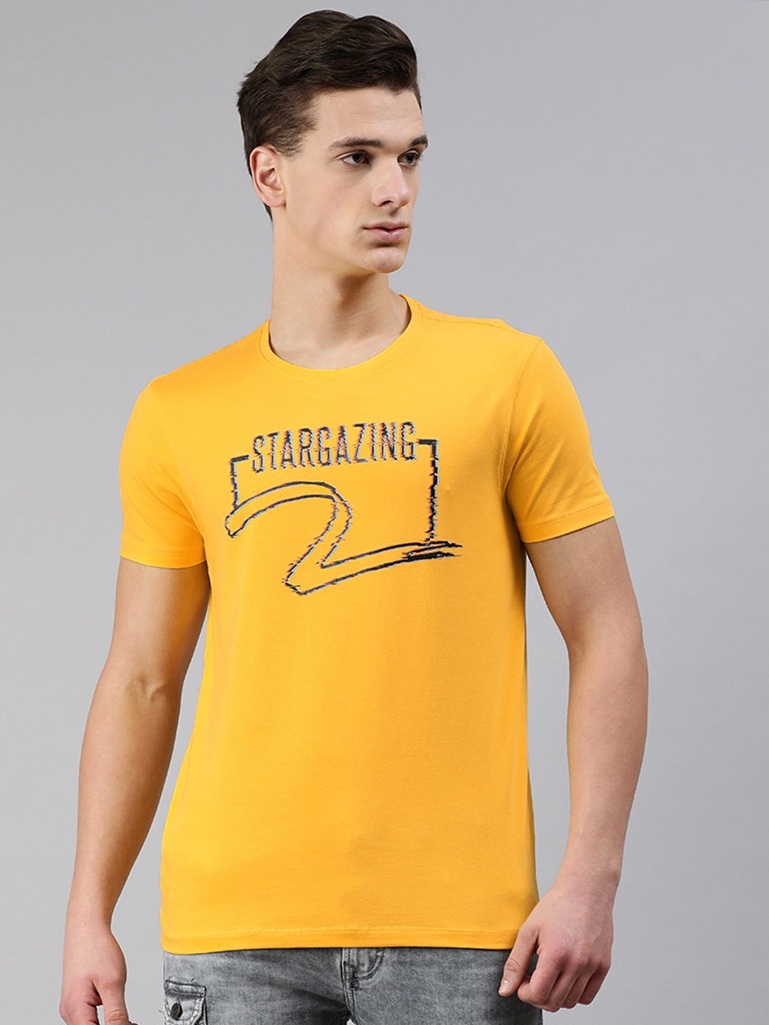 

SPYKAR Men Mustard Yellow Printed Round Neck T-shirt