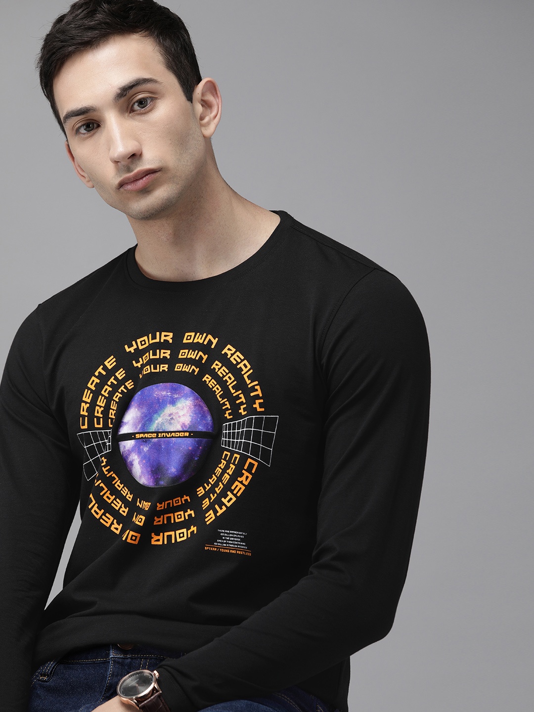 

SPYKAR Men Black Printed Round Neck T-shirt