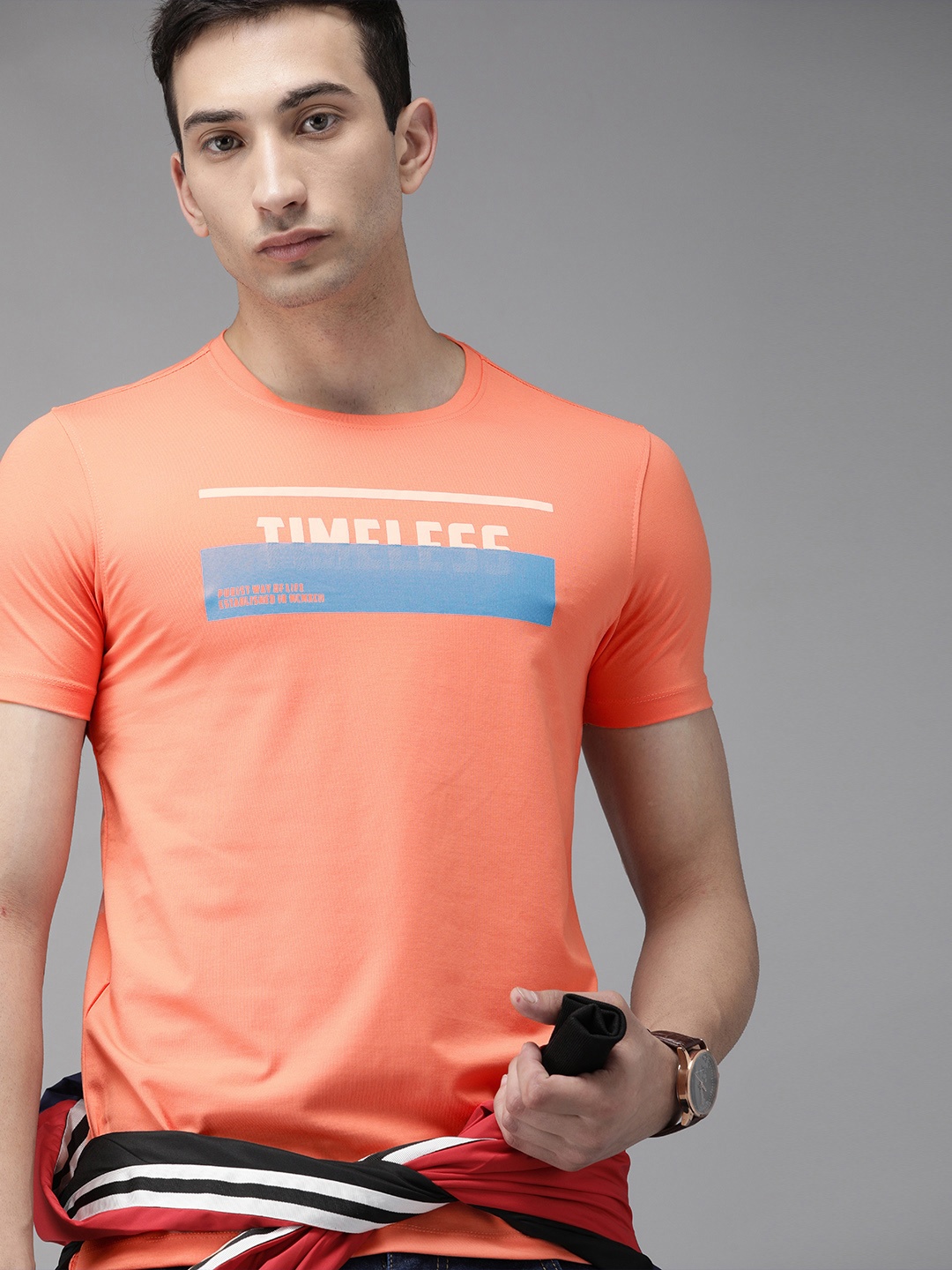 

SPYKAR Men Peach-Coloured Printed Round Neck T-shirt