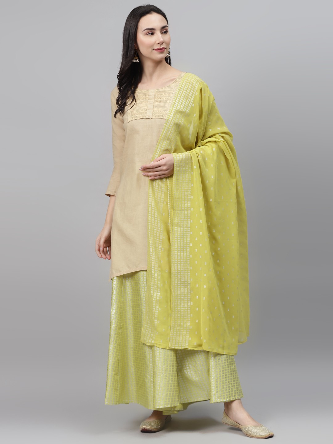 

AURELIA Lime Green & Silver Printed Dupatta