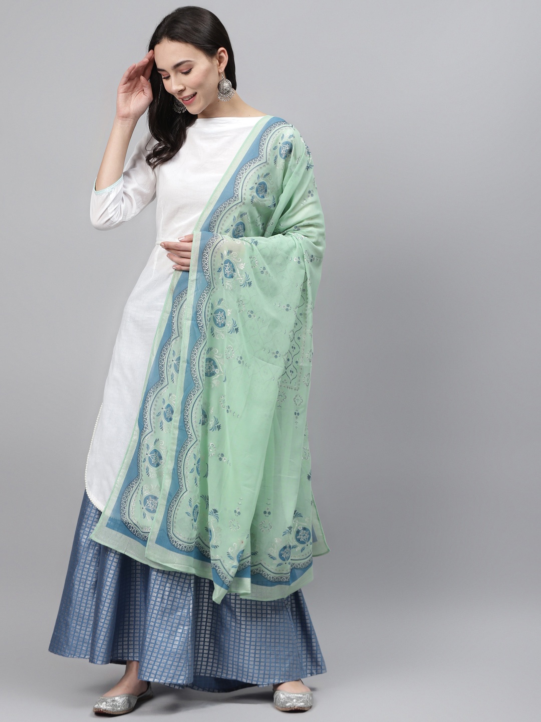 

AURELIA Sea Green & Blue Printed Dupatta