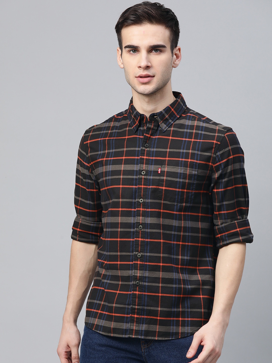 

Levis Men Black Slim Fit Checked Casual Shirt