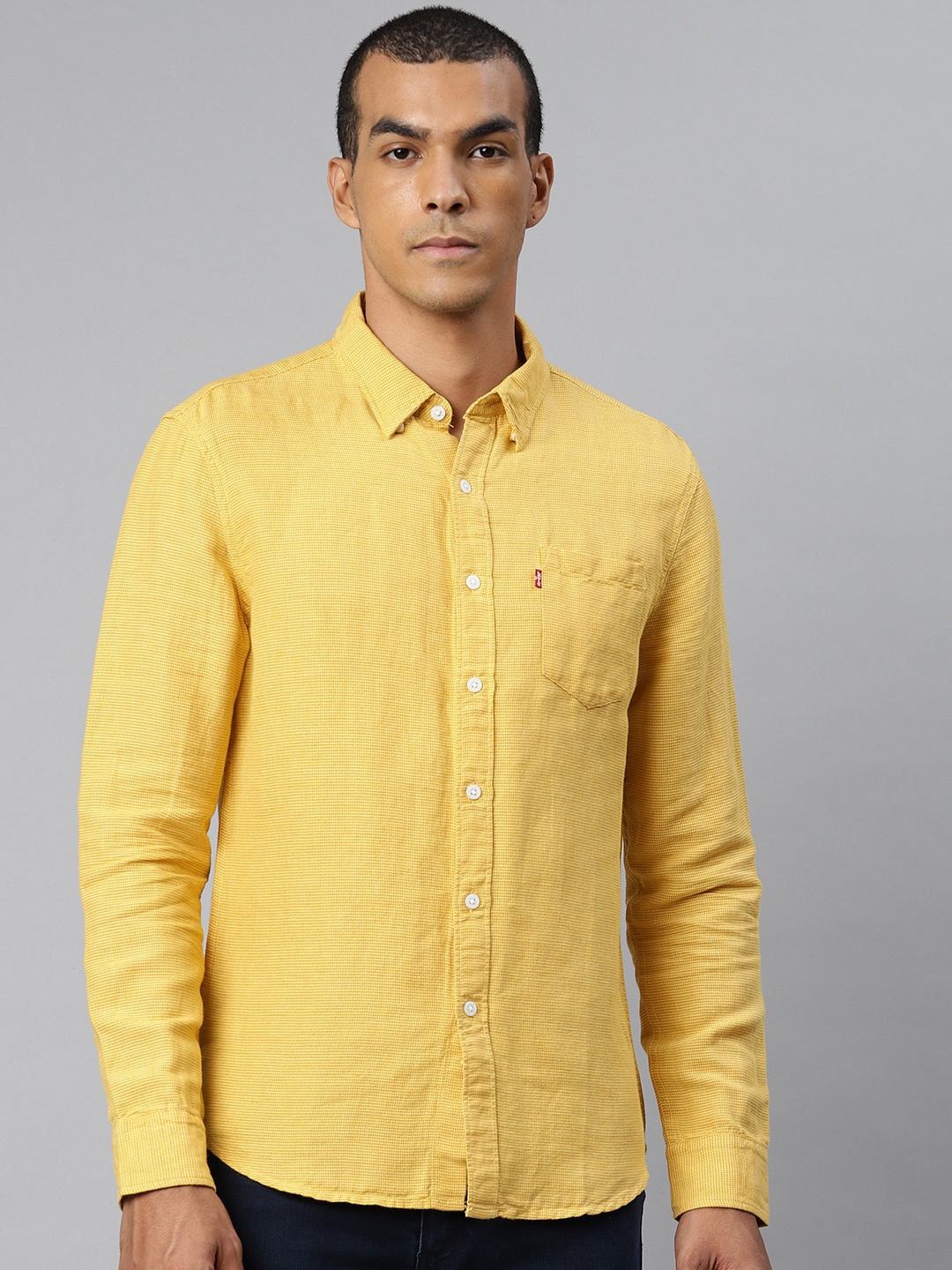 

Levis Men Yellow Slim Fit Self Design Casual Shirt