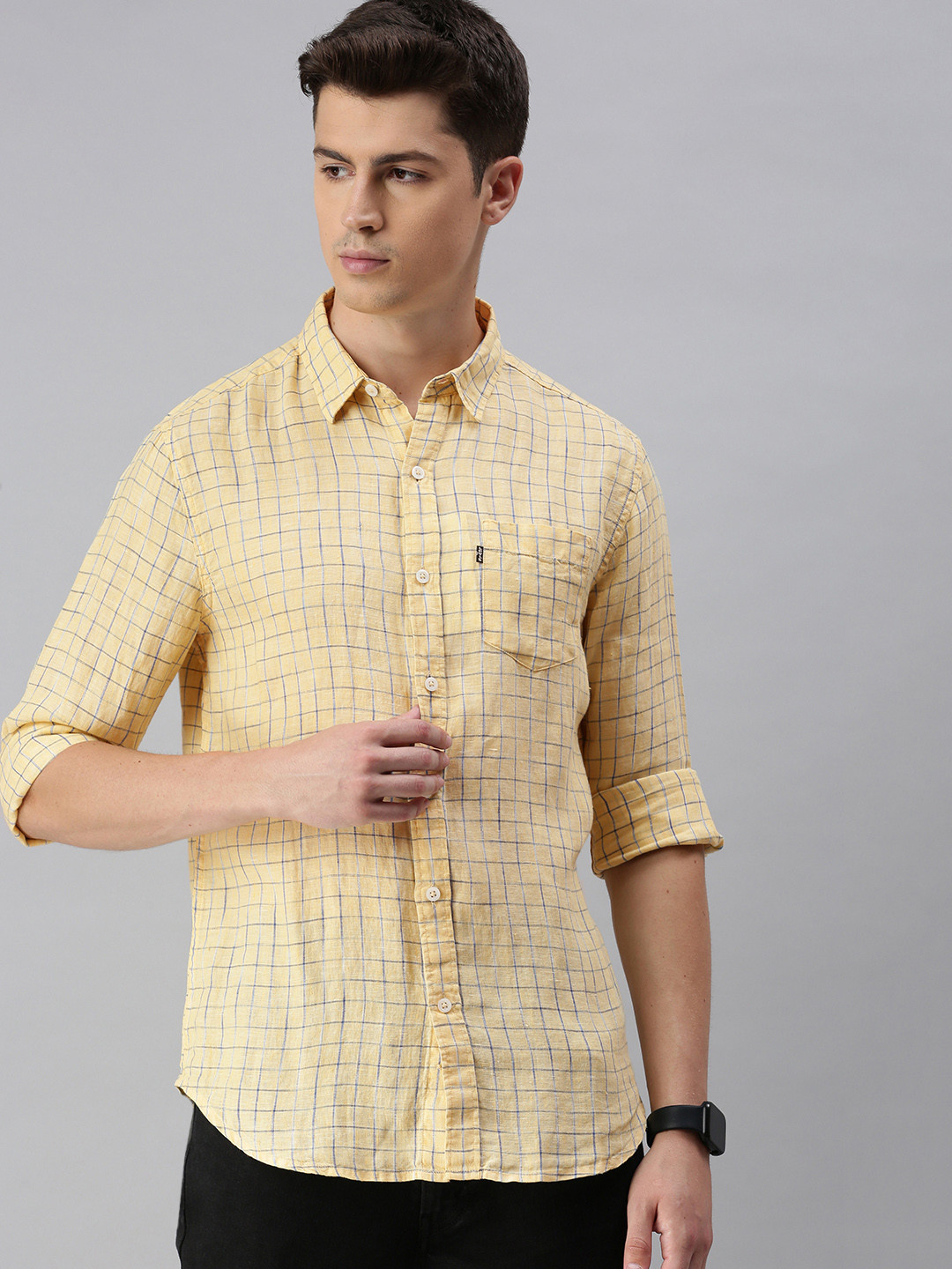 

Levis Men Yellow & Blue Checked Casual Linen Shirt