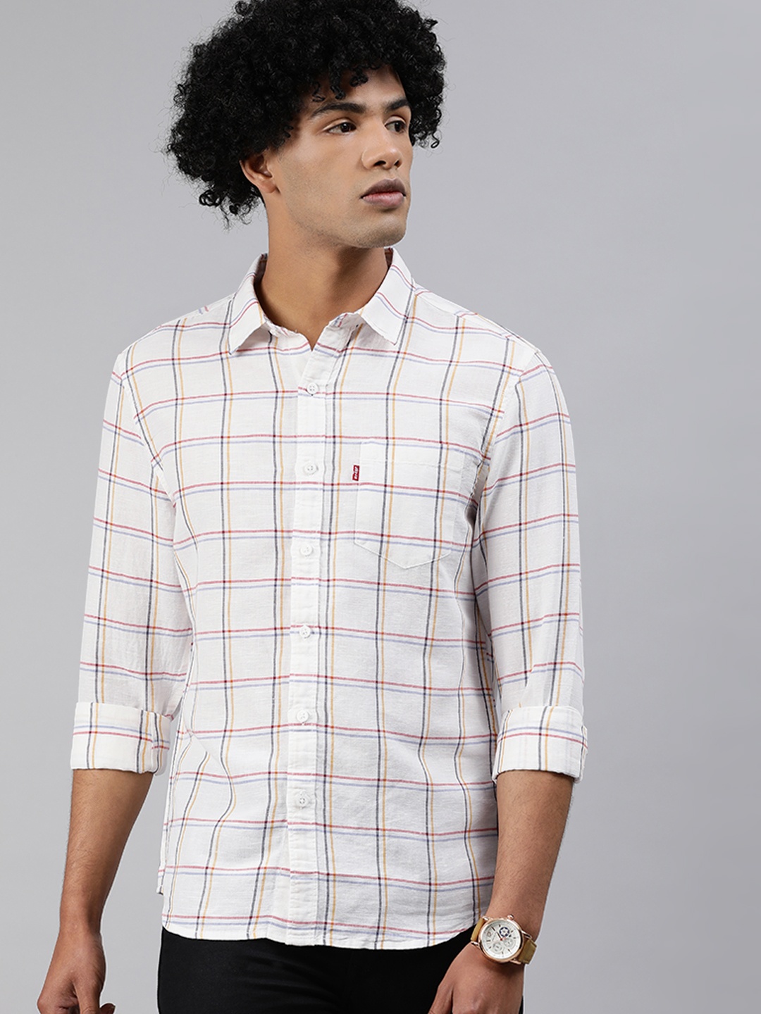 

Levis Men White & Multicoloured Slim Fit Checked Casual Shirt