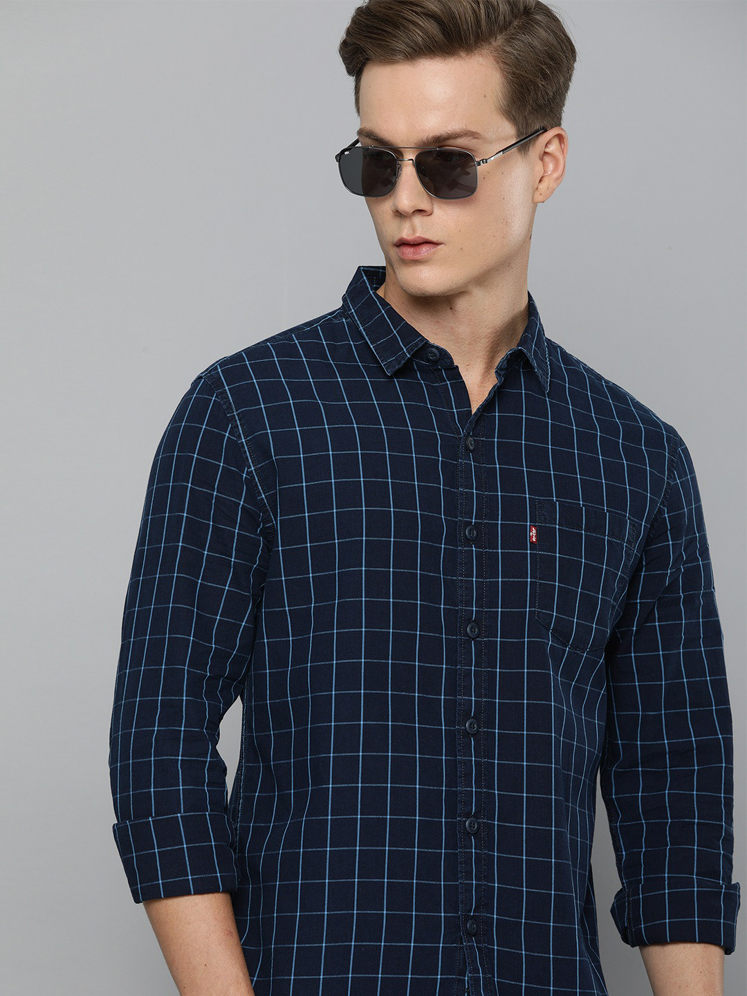 

Levis Men Navy Blue Slim Fit Checked Casual Shirt