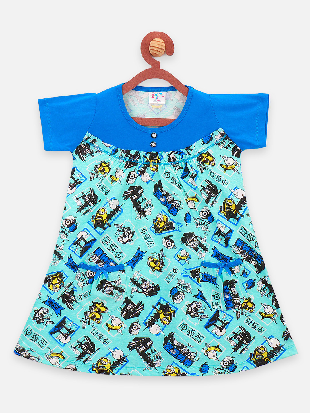 

LilPicks Girls Blue Minions Printed A-Line Dress
