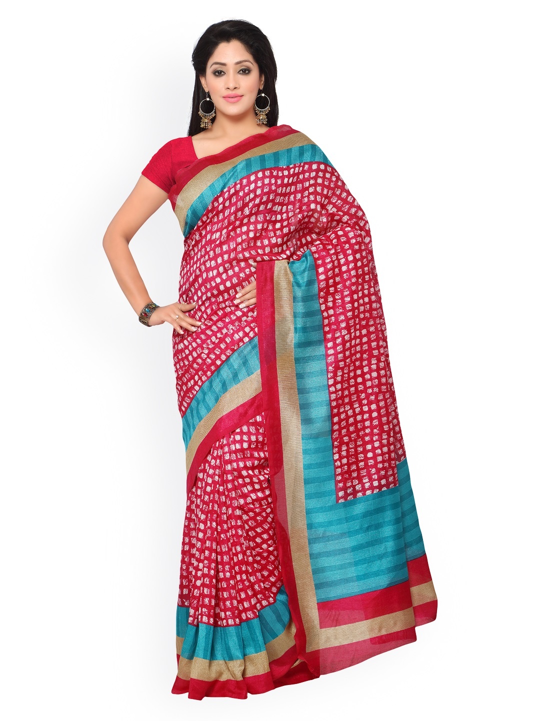 

Saree mall Pink Checked Art Silk Printed Saree