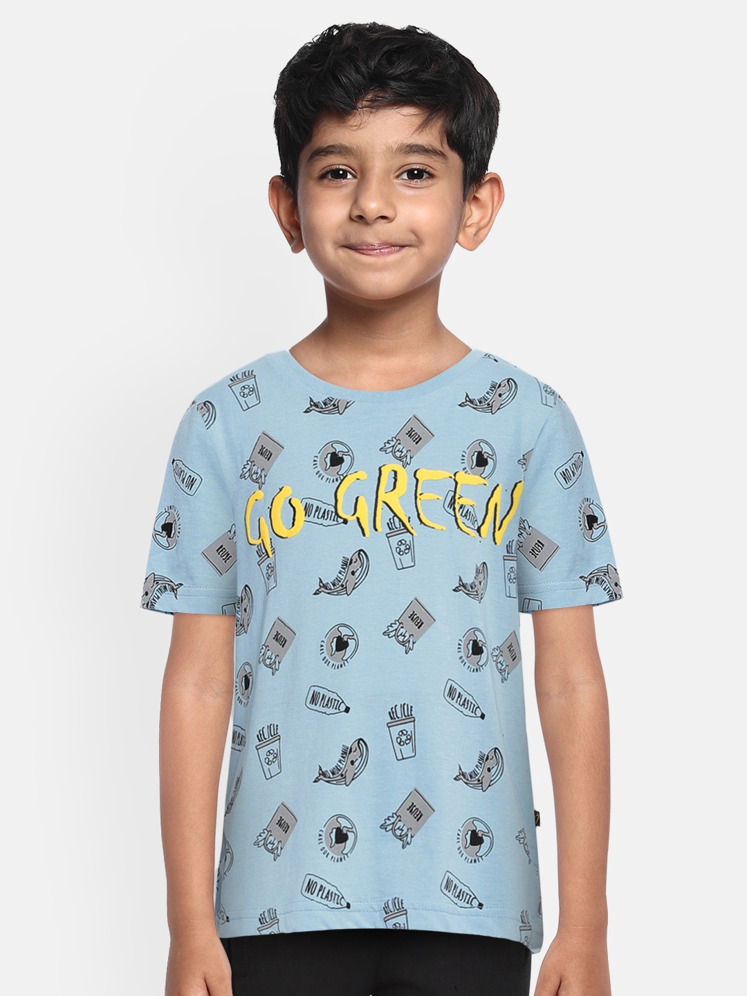 

Indian Terrain Boys Blue Printed Cotton Round Neck Pure Cotton T-shirt