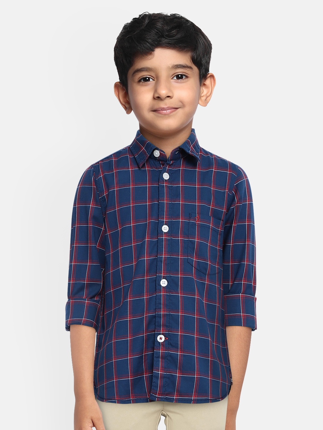 

Indian Terrain Boys Navy Blue & Red Regular Fit Checked Cotton Casual Shirt