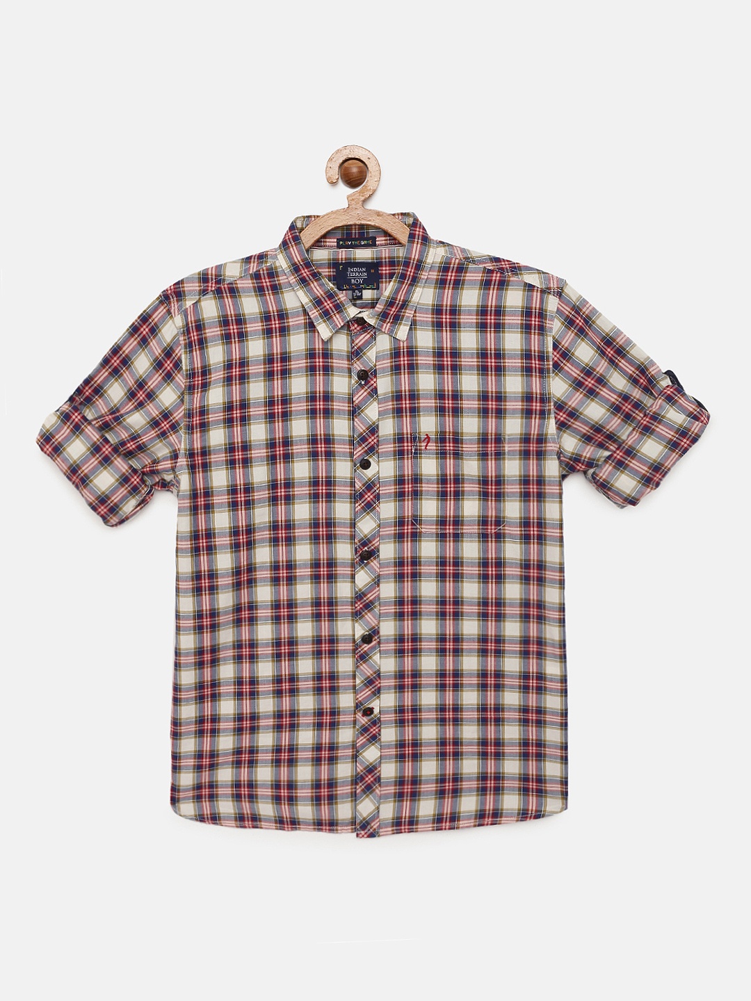 

Indian Terrain Boys Maroon & Blue Regular Fit Checked Cotton Casual Shirt