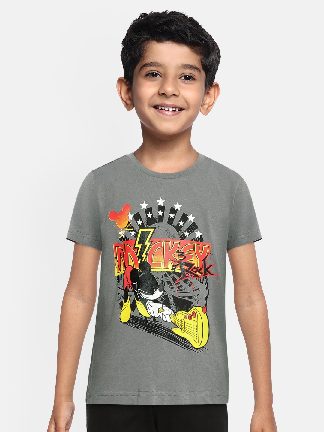 

Indian Terrain Boys Grey Printed Round Neck Pure Cotton T-shirt