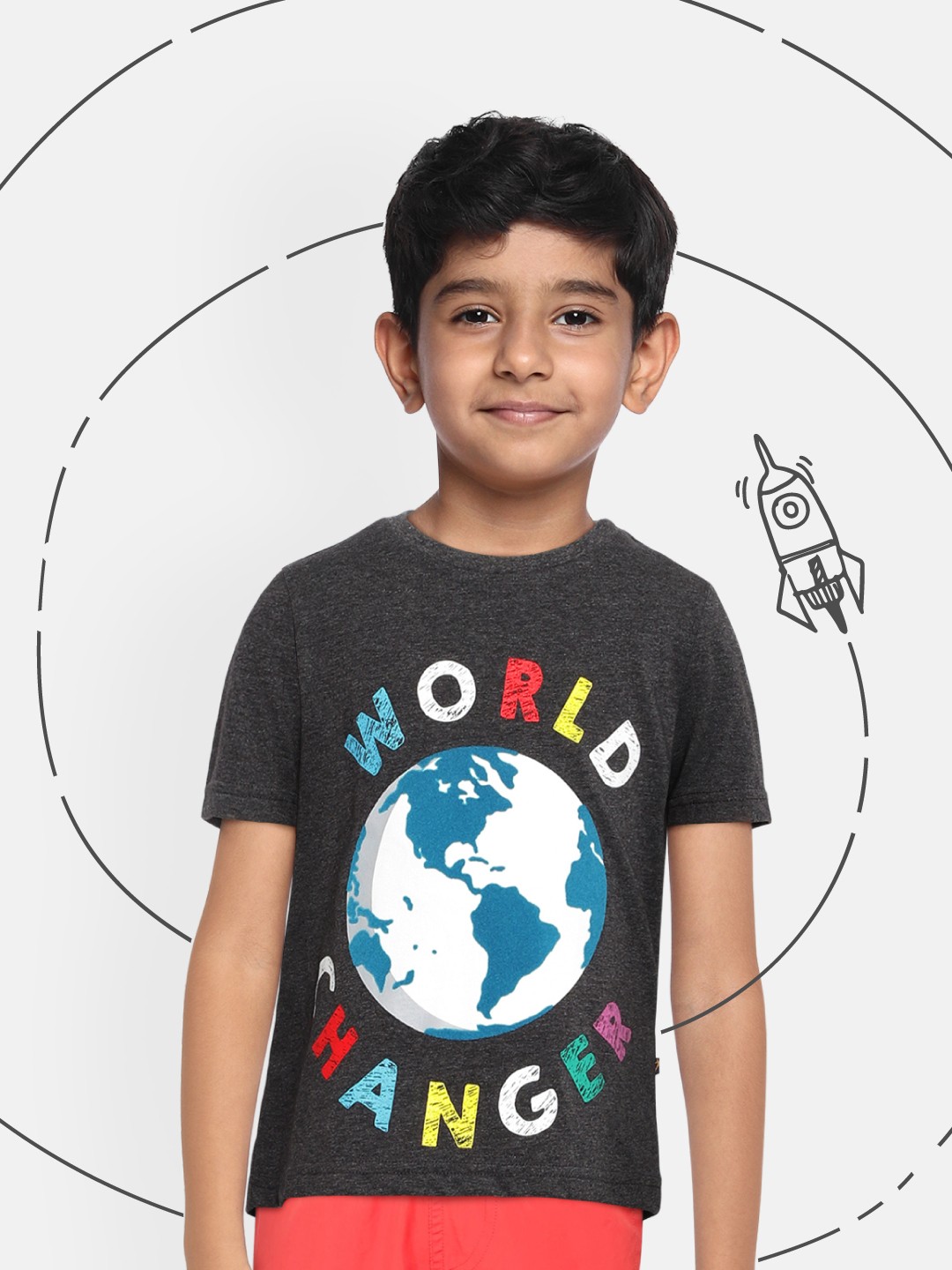 

Indian Terrain Boys Charcoal Grey Printed Round Neck T-shirt