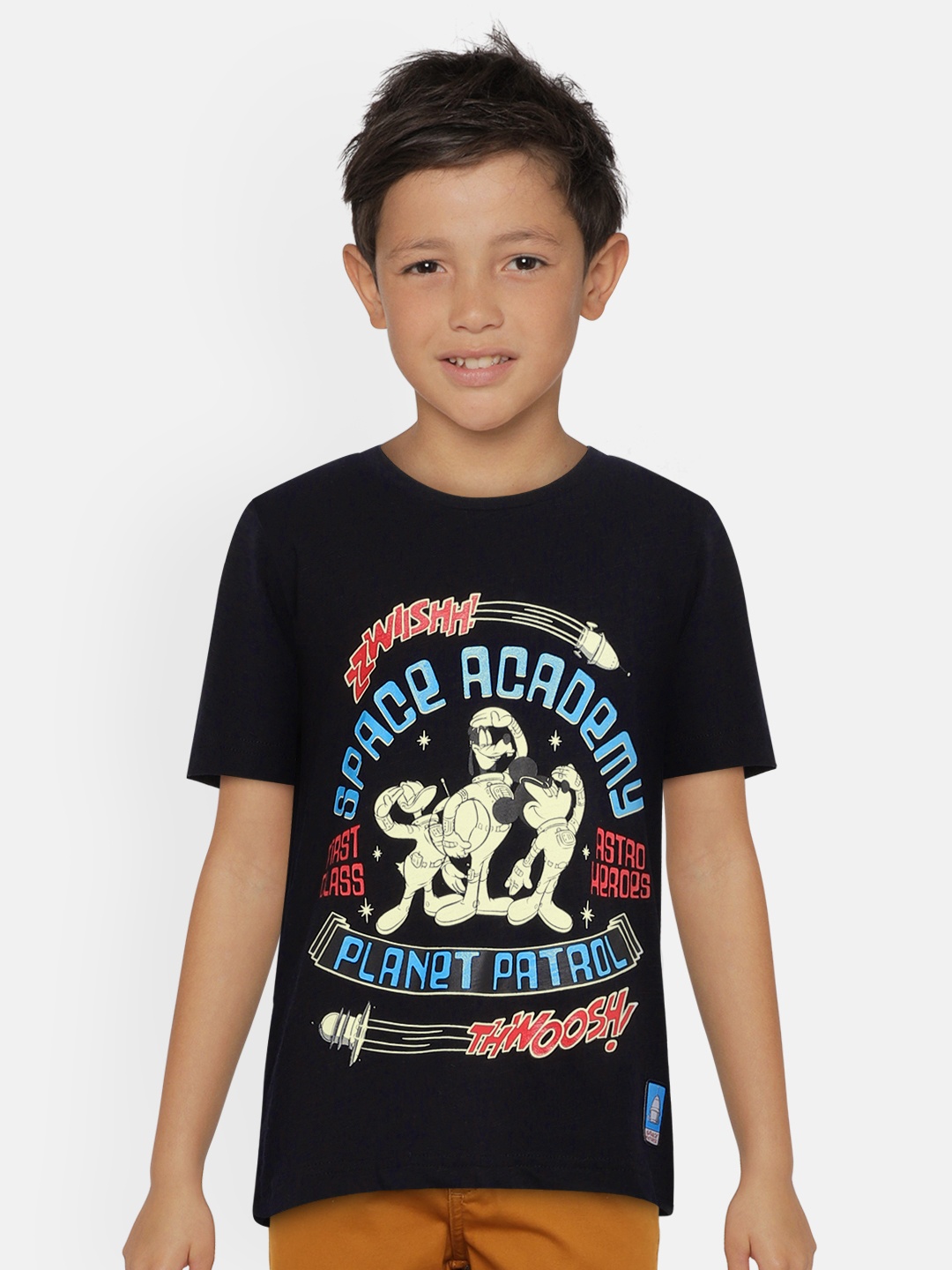 

Indian Terrain Boys Black Printed Round Neck Pure Cotton T-shirt