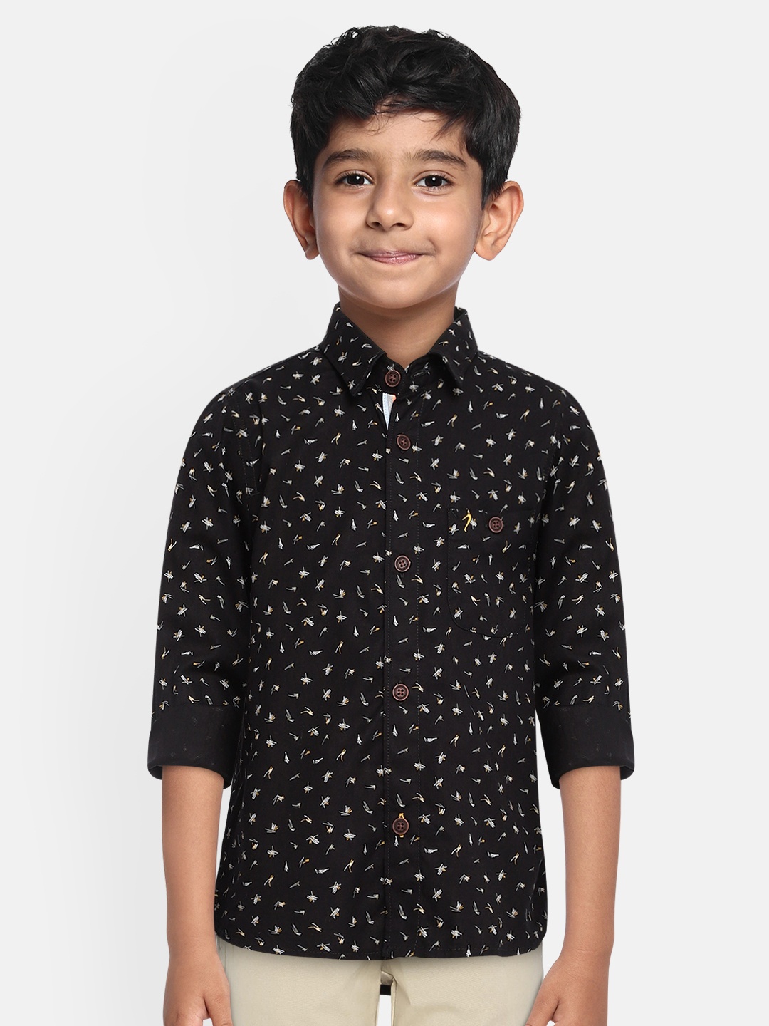

Indian Terrain Boys Black Regular Fit Printed Cotton Casual Shirt