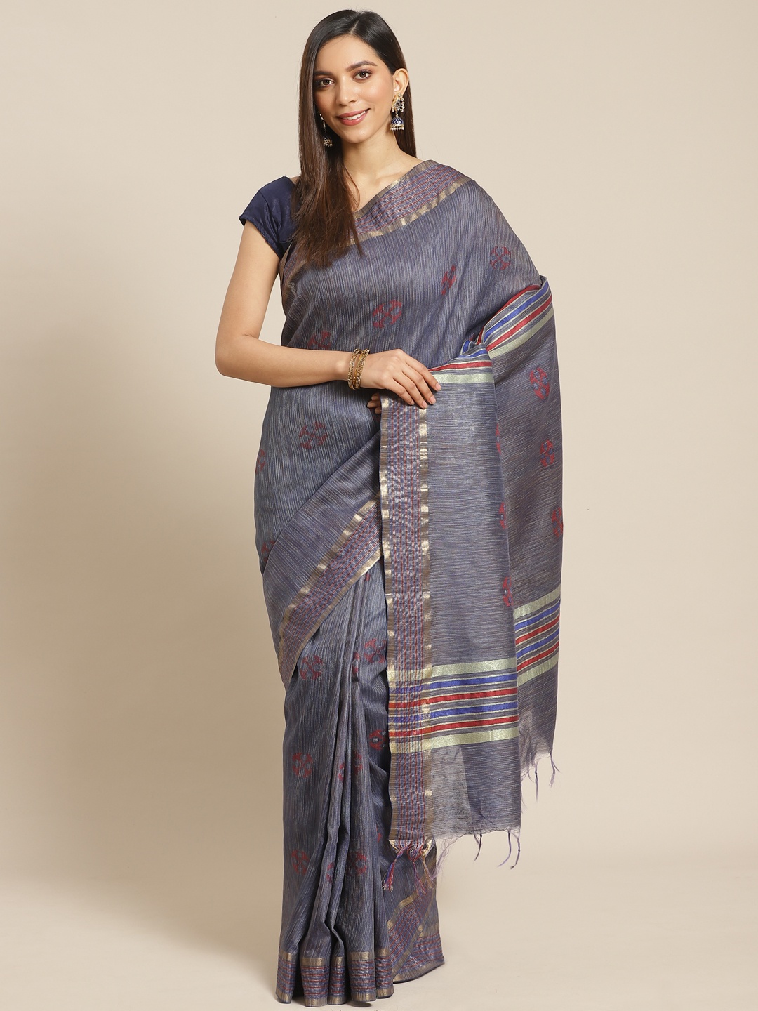 

swatika Purple Zari Woven Design Handloom Bhagalpuri Saree