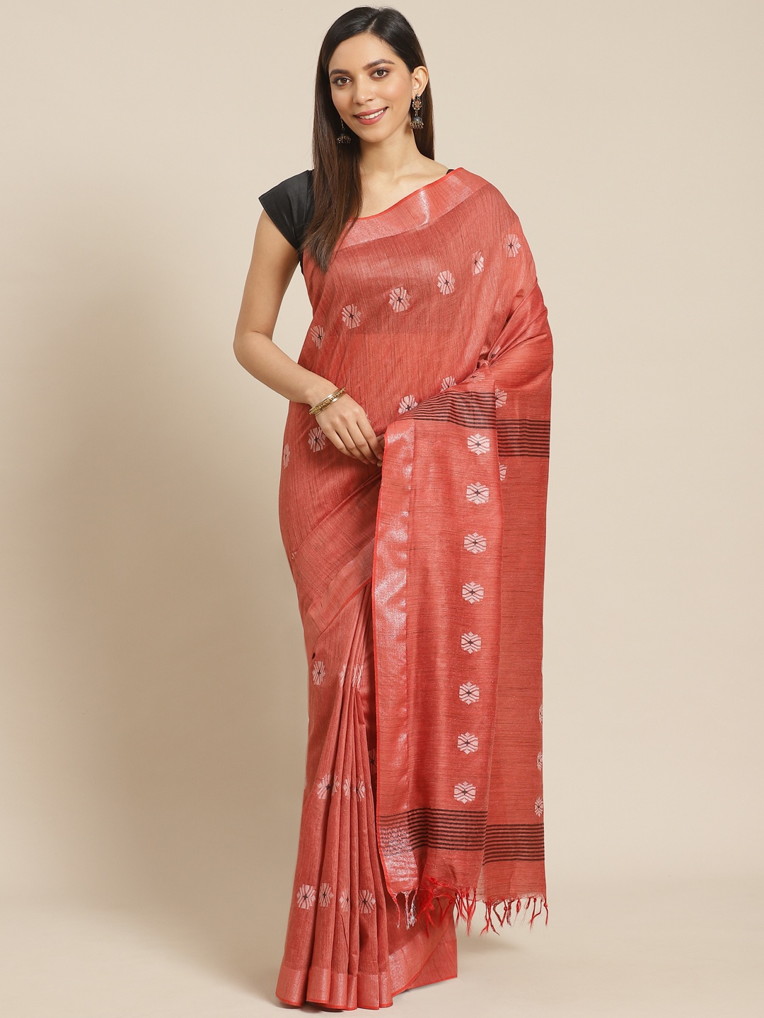 

swatika Red & White Zari Woven Design Handloom Bhagalpuri Saree