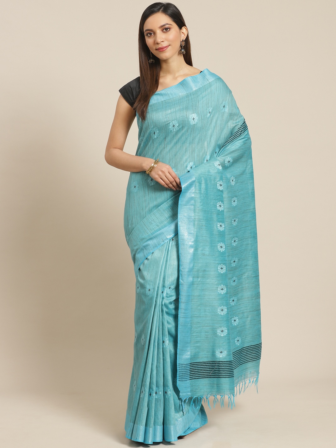 

swatika Blue Handloom Woven Design Bhagalpuri Saree