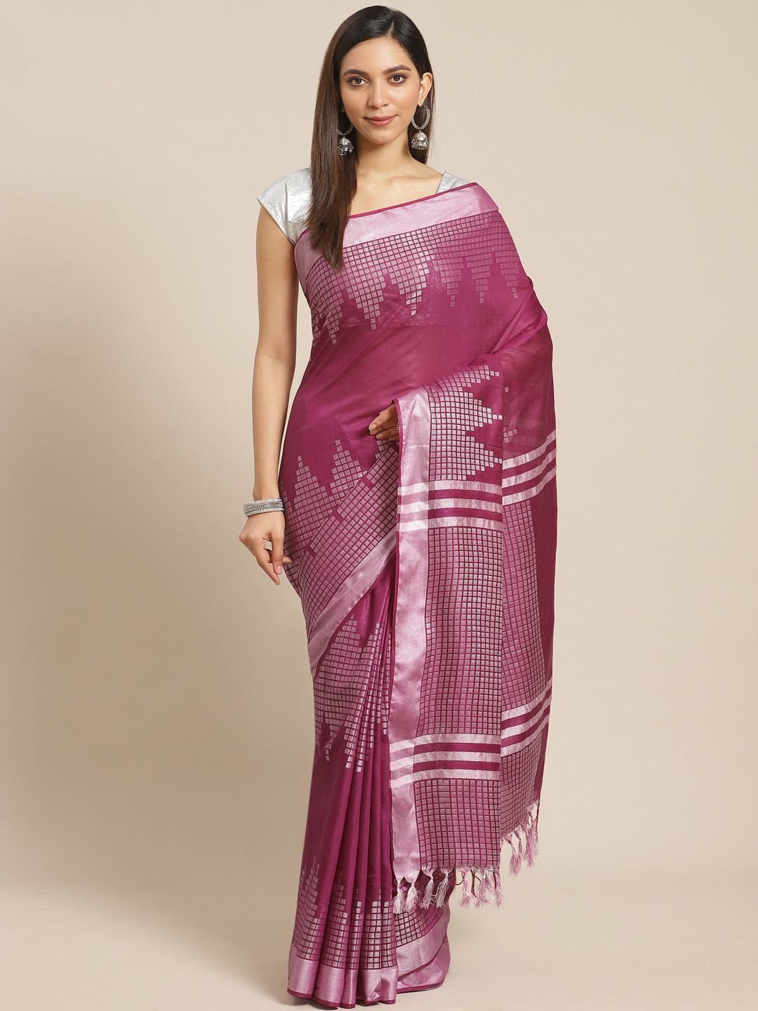 

swatika Purple & Off-White Handloom Zari Woven Design Bhagalpuri Saree