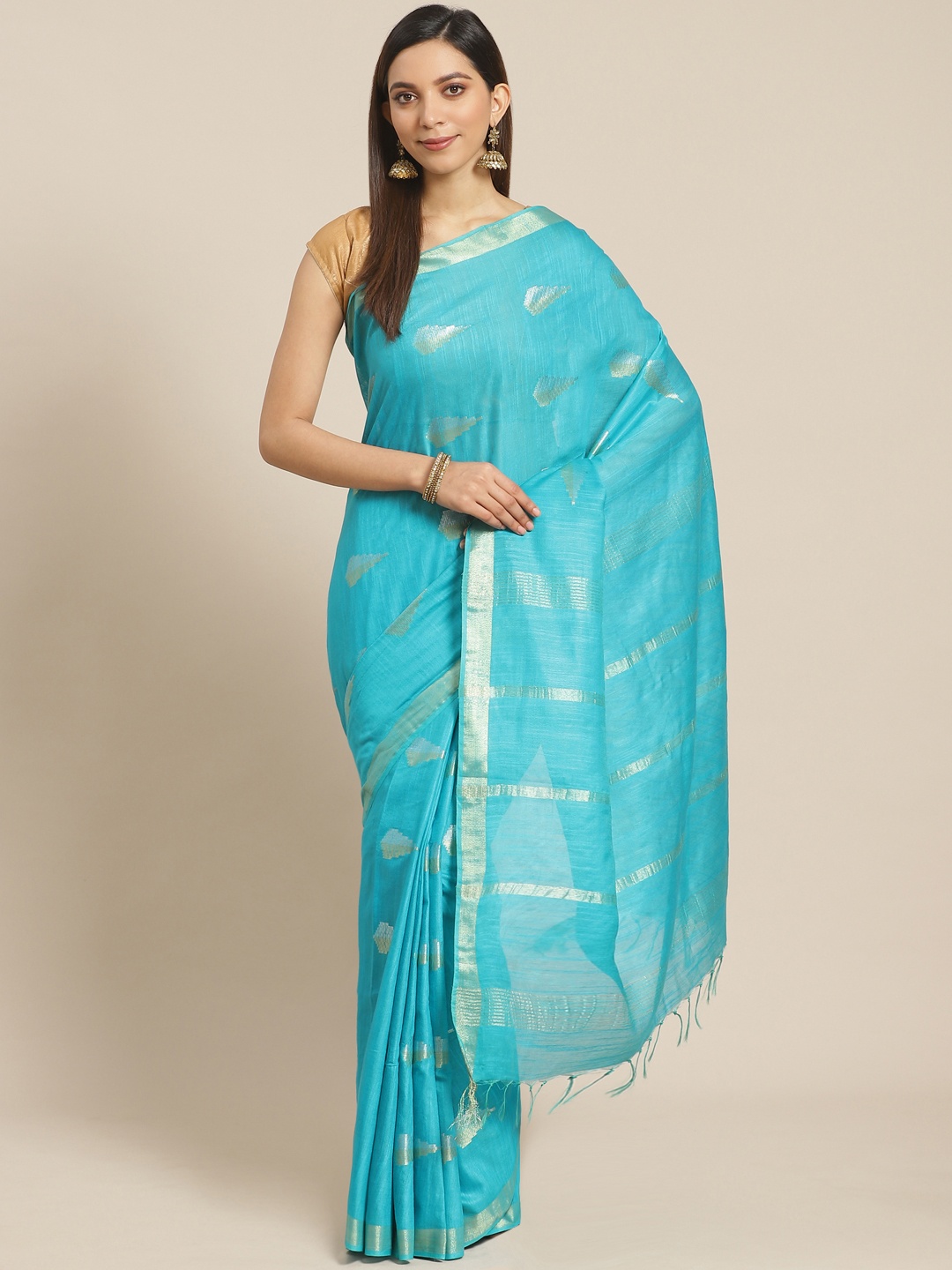 

swatika Blue & Golden Handloom Woven Design Bhagalpuri Saree