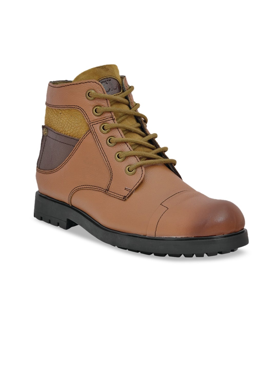 

Carlton London Men Tan Solid Leather Lightweight Mid-Top Flat Boots