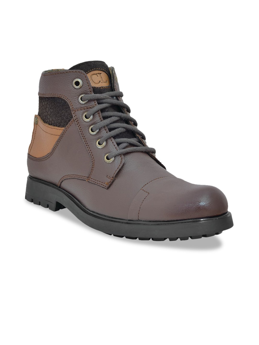 

Carlton London Men Brown Solid Leather Lightweight Mid-Top Flat Boots