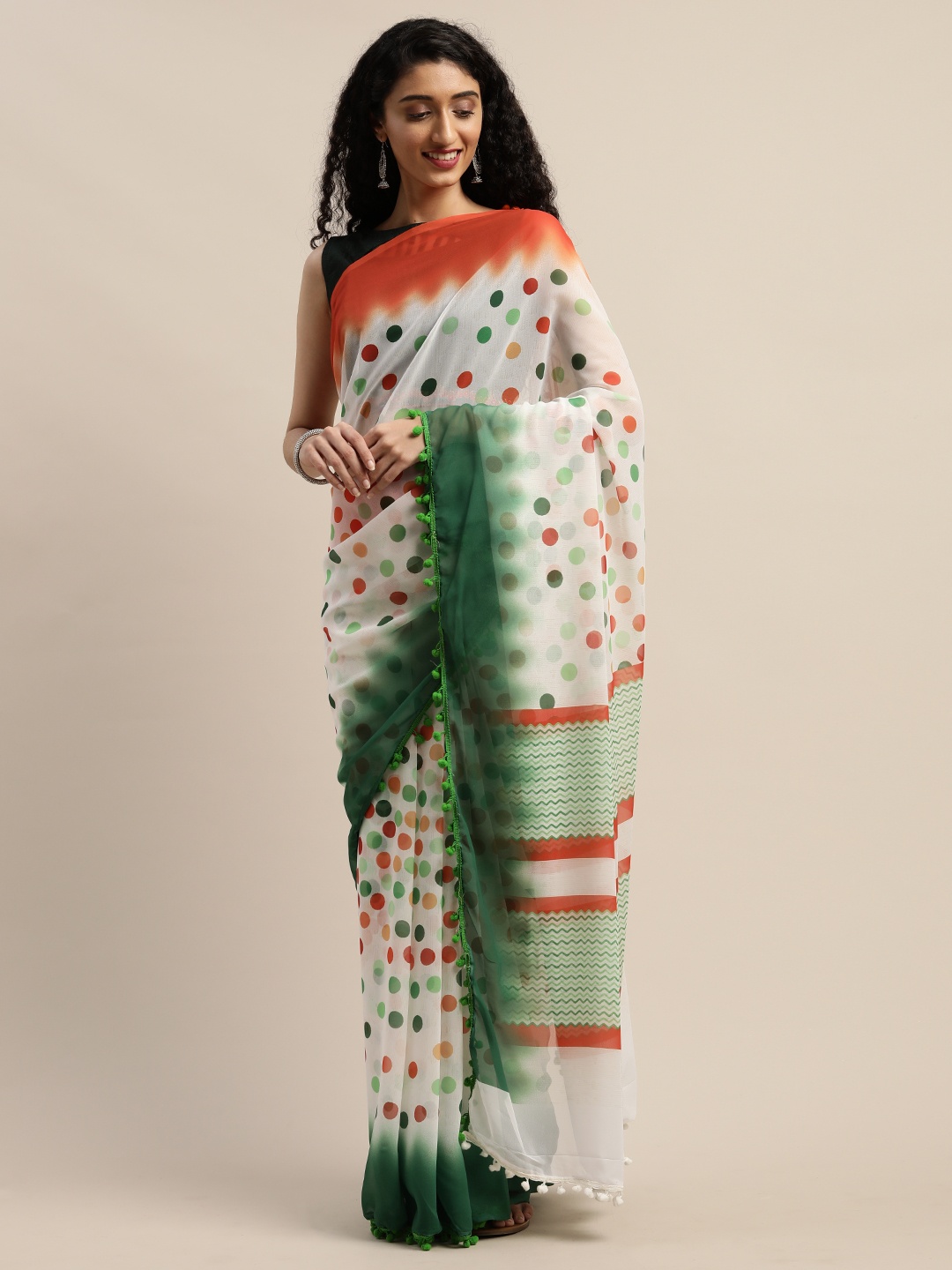

SHAVYA White & Green Pure Georgette Printed Saree