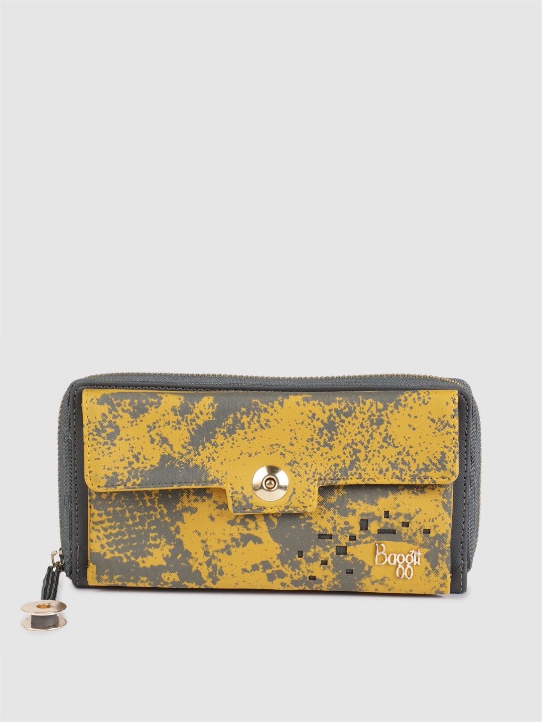 

Baggit Women Grey & Yellow Printed Zip Around Wallet