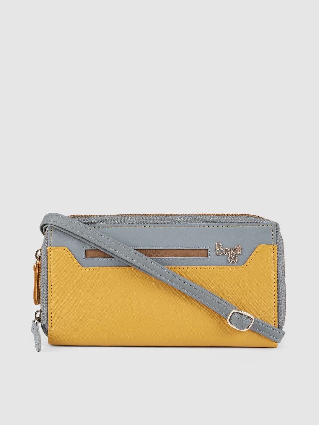 

Baggit Women Yellow & Grey Colourblocked LOCKUP LORI 7 Zip Around Wallet
