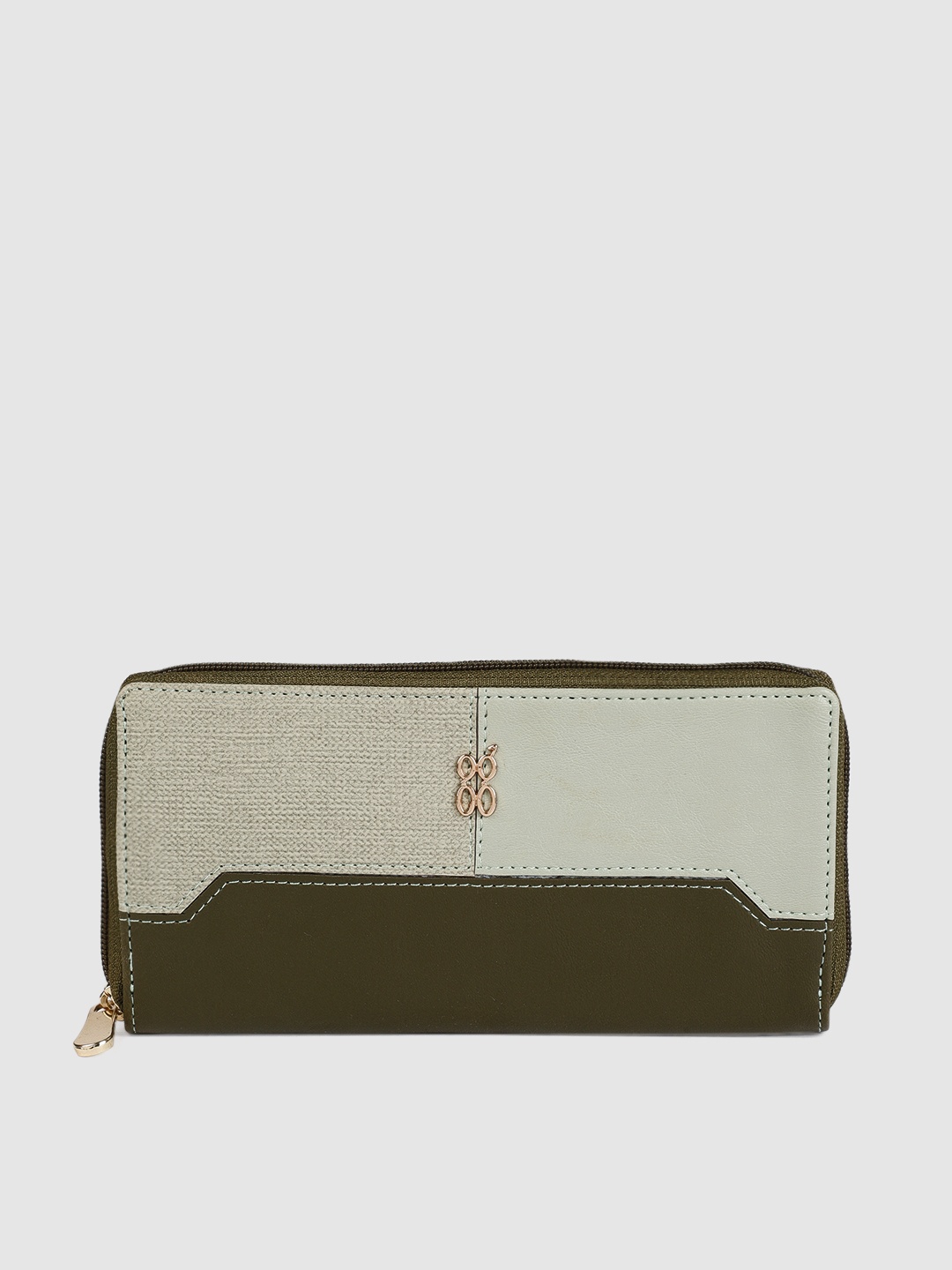 

Baggit Women Olive Green Colourblocked Zip Around Wallet