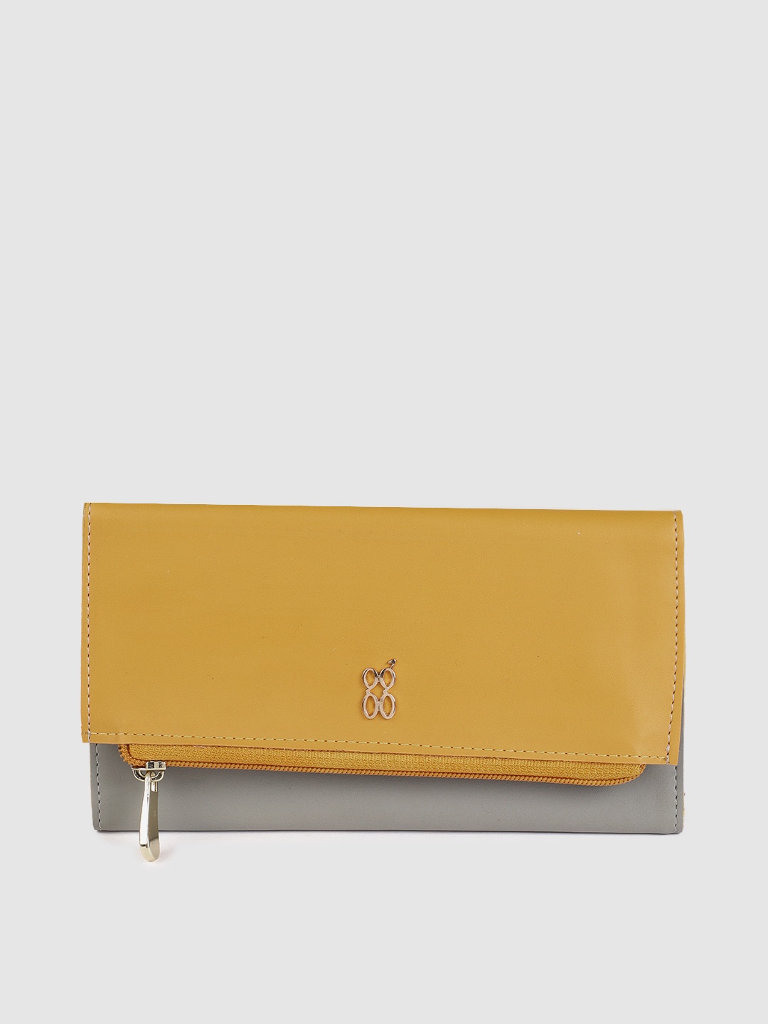 

Baggit Women Grey & Mustard Yellow BESS Colourblocked Three Fold Wallet