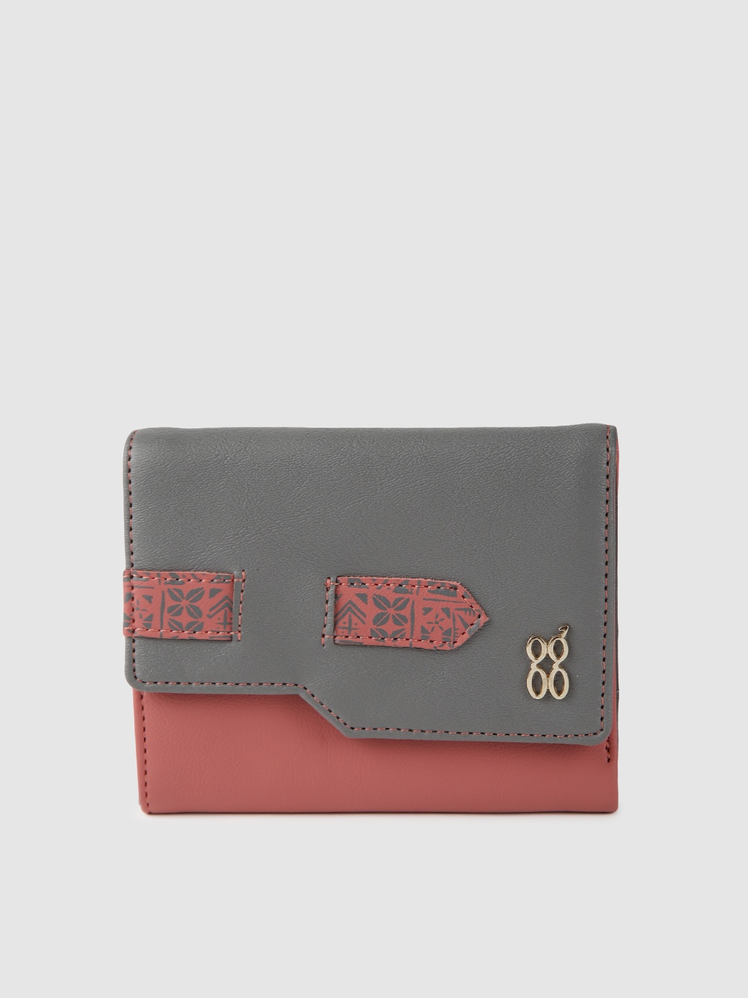 

Baggit Women Orange & Grey Colourblocked Three Fold Wallet