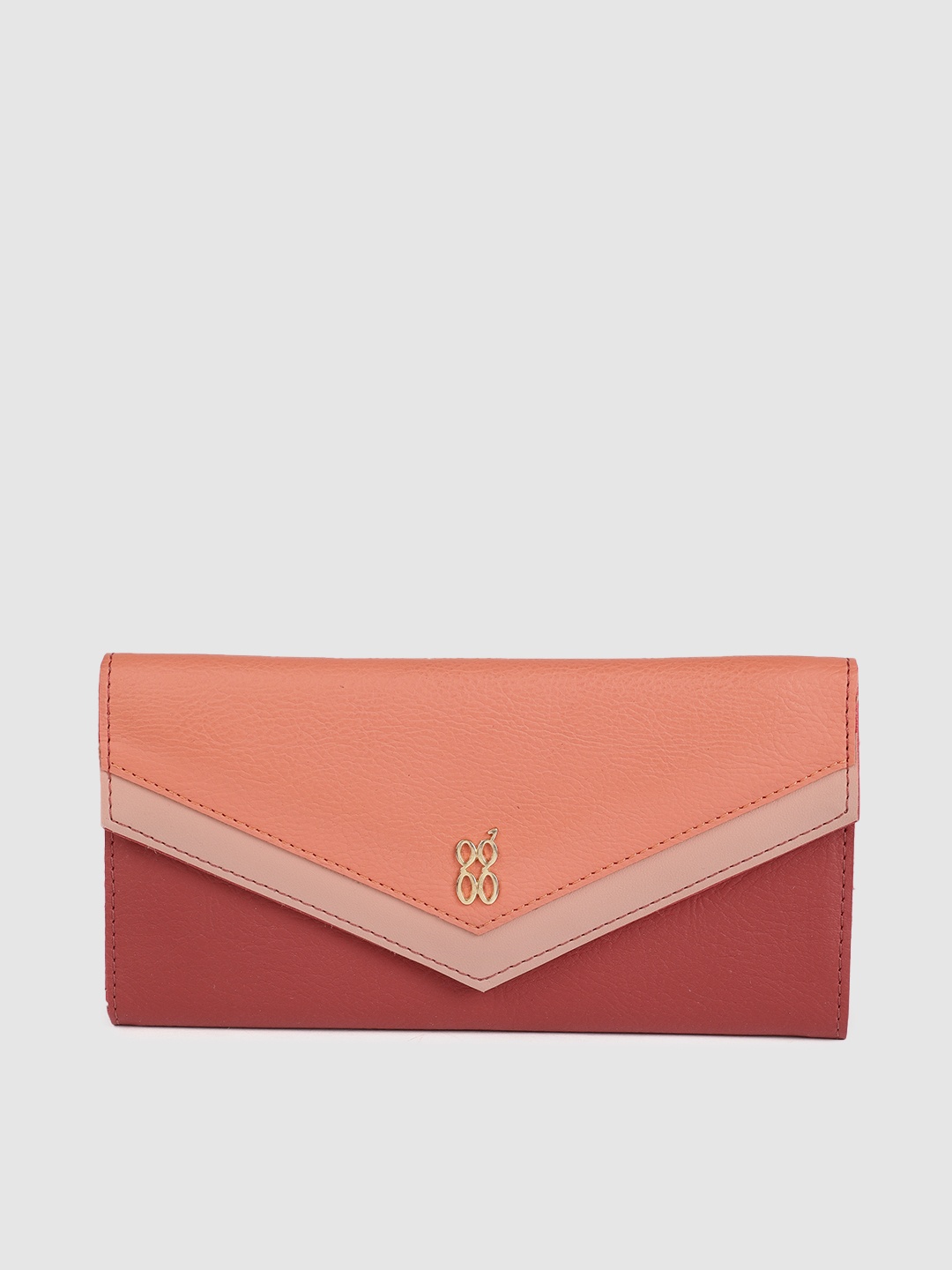 

Baggit Women Peach-Coloured & Red Colourblocked STEELE E FABELLA Three Fold Wallet
