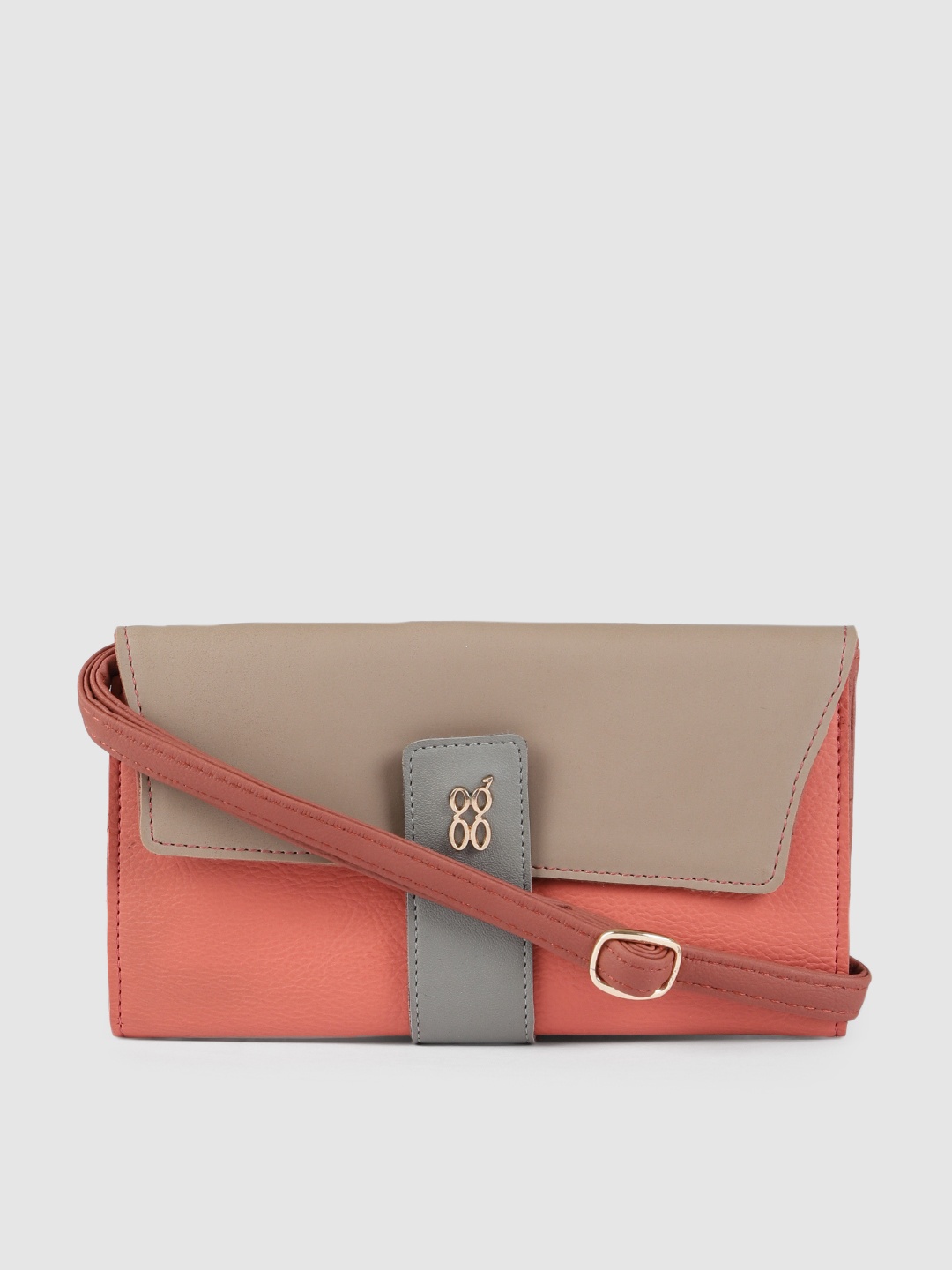 

Baggit Women Coral & Grey Colourblocked Two Fold Wallet