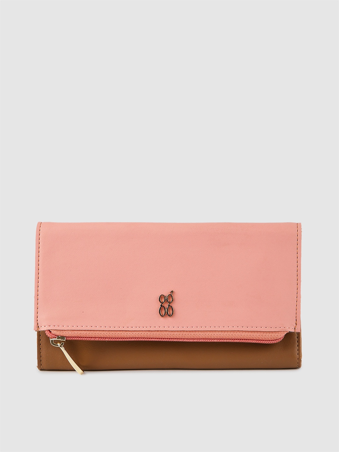 

Baggit Women Tan Brown & Peach-Coloured BESS E SILVY Colourblocked Three Fold Wallet