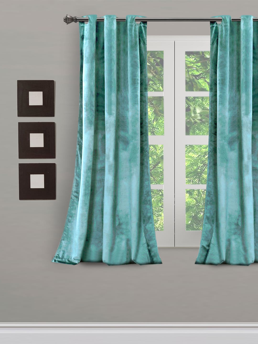 

eyda Premium Velvet Blue Color Eyelet Window Door Curtain, Turquoise blue