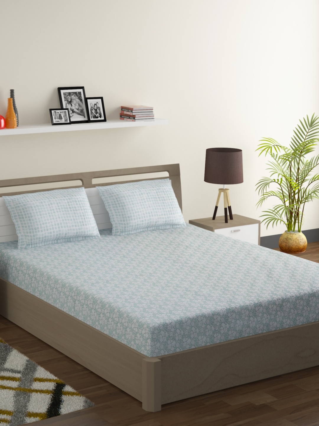 

Swayam Blue 210 TC100% Cotton 1 Queen Bedsheet with 2 Pillow Covers