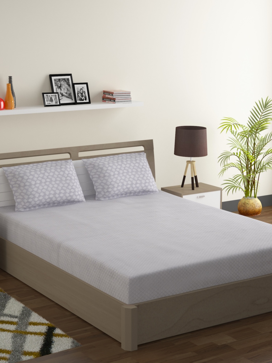 

SWAYAM Grey & White Abstract 200 TC Cotton 1 Queen Bedsheet with 2 Pillow Covers