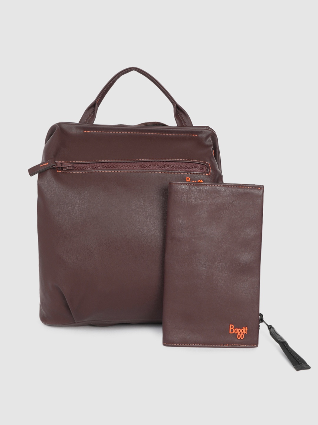 

Baggit Women Brown Solid Backpack With Wallet
