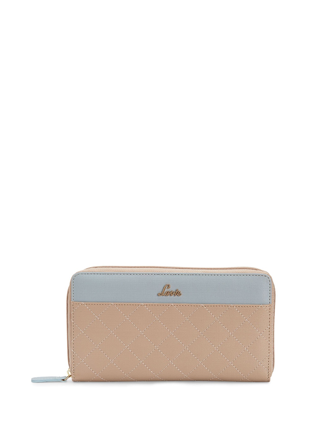 

Lavie Women Beige & Blue Quilted Zip-Around Wallet