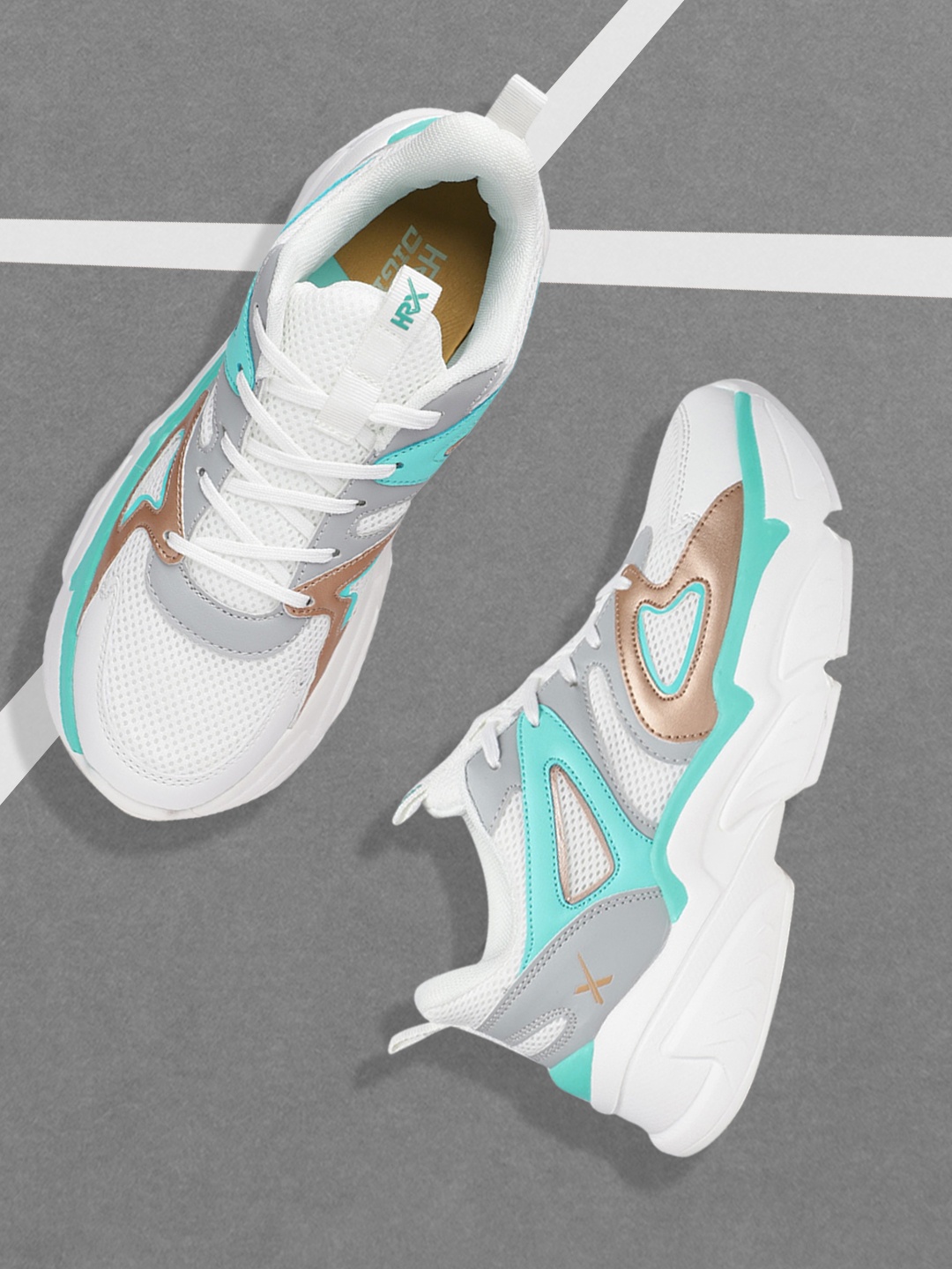 

HRX by Hrithik Roshan Women White & Turquoise Blue Chunky Sneakers