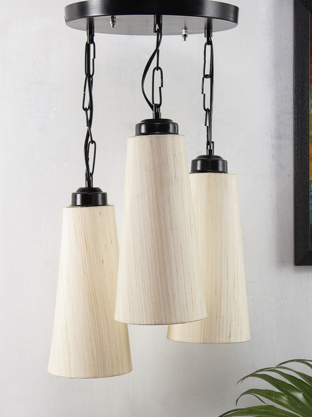 

Devansh Cream-Colored & Black Solid Triple Khadi Cluster Light