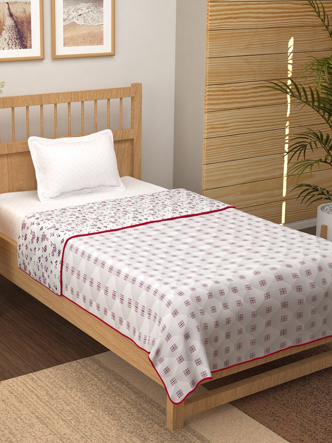 

Story@home White & Pink Floral 150 GSM Single Bed Comforter