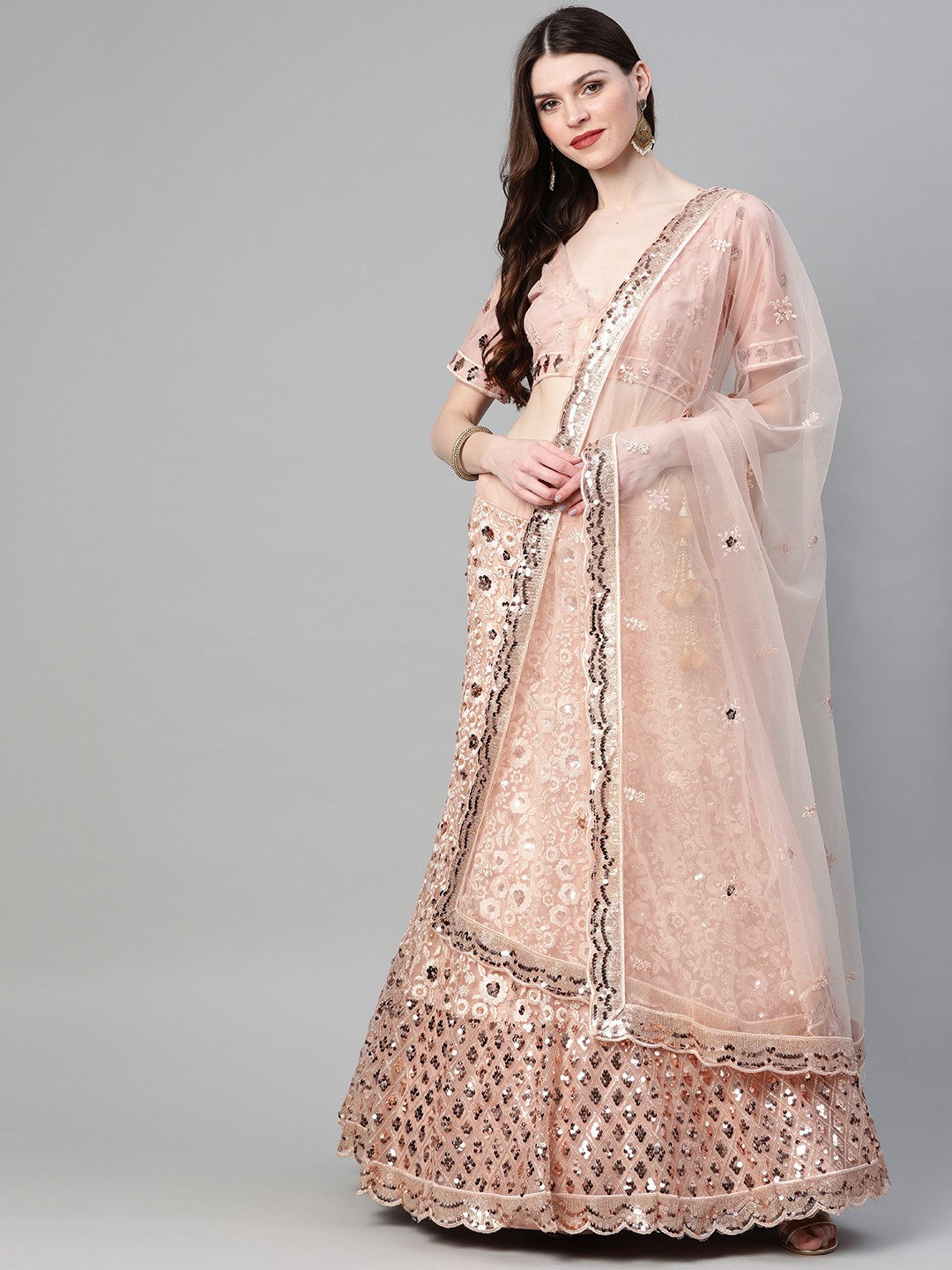 

Readiprint Fashions Pink Embroidered Semi-Stitched Lehenga & Blouse with Dupatta