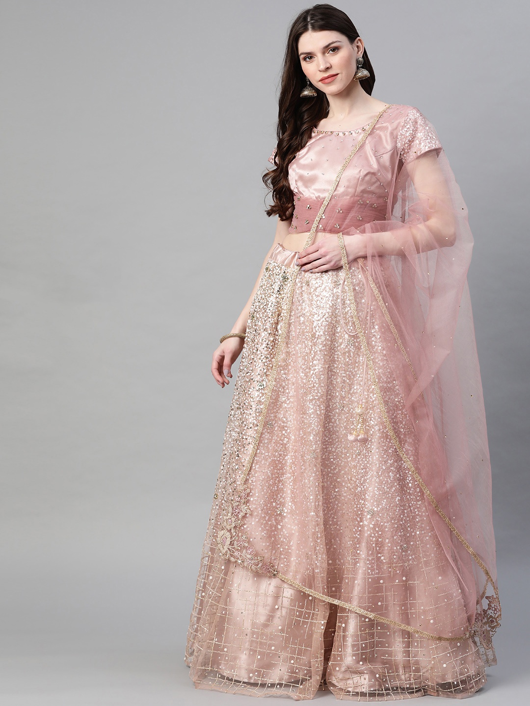 

Readiprint Fashions Pink Semi-Stitched Embellished Lehenga & Blouse with Dupatta