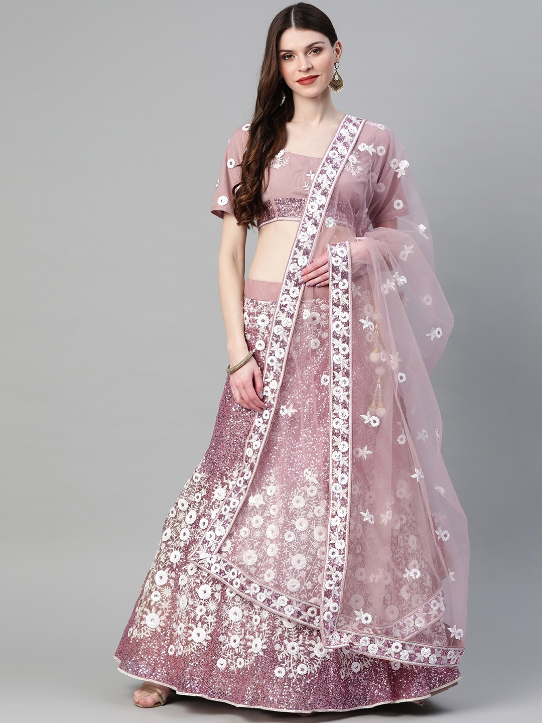 

Readiprint Fashions Pink & White Sequinned Semi-Stitched Lehenga Choli
