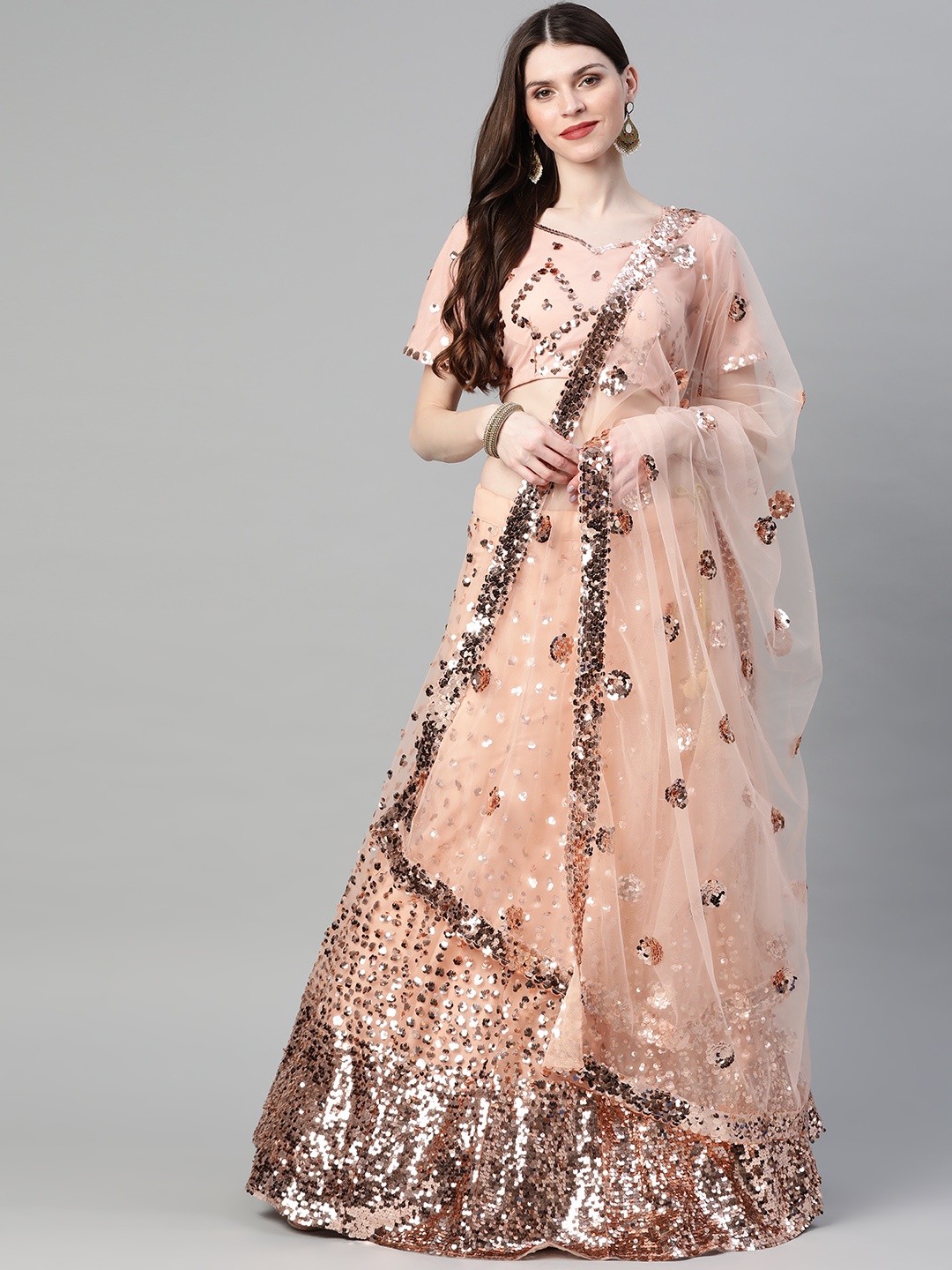 

Readiprint Fashions Peach-Coloured Semi-Stitched Lehenga & Unstitched Blouse with Dupatta